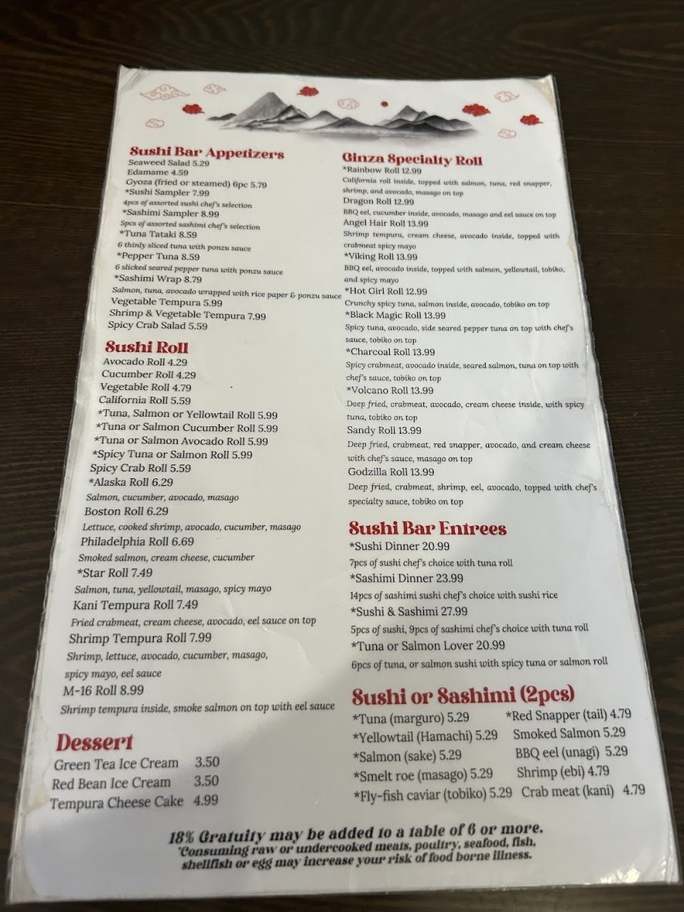 Menu page showing appetizers and meat entrees